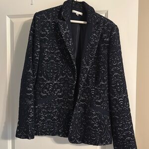 Cabi Navy and Gray Jacquard Jacket Size 12